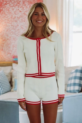 Tapered Side Panels EcoFriendlyTexture Easton Top - Ivory and Red