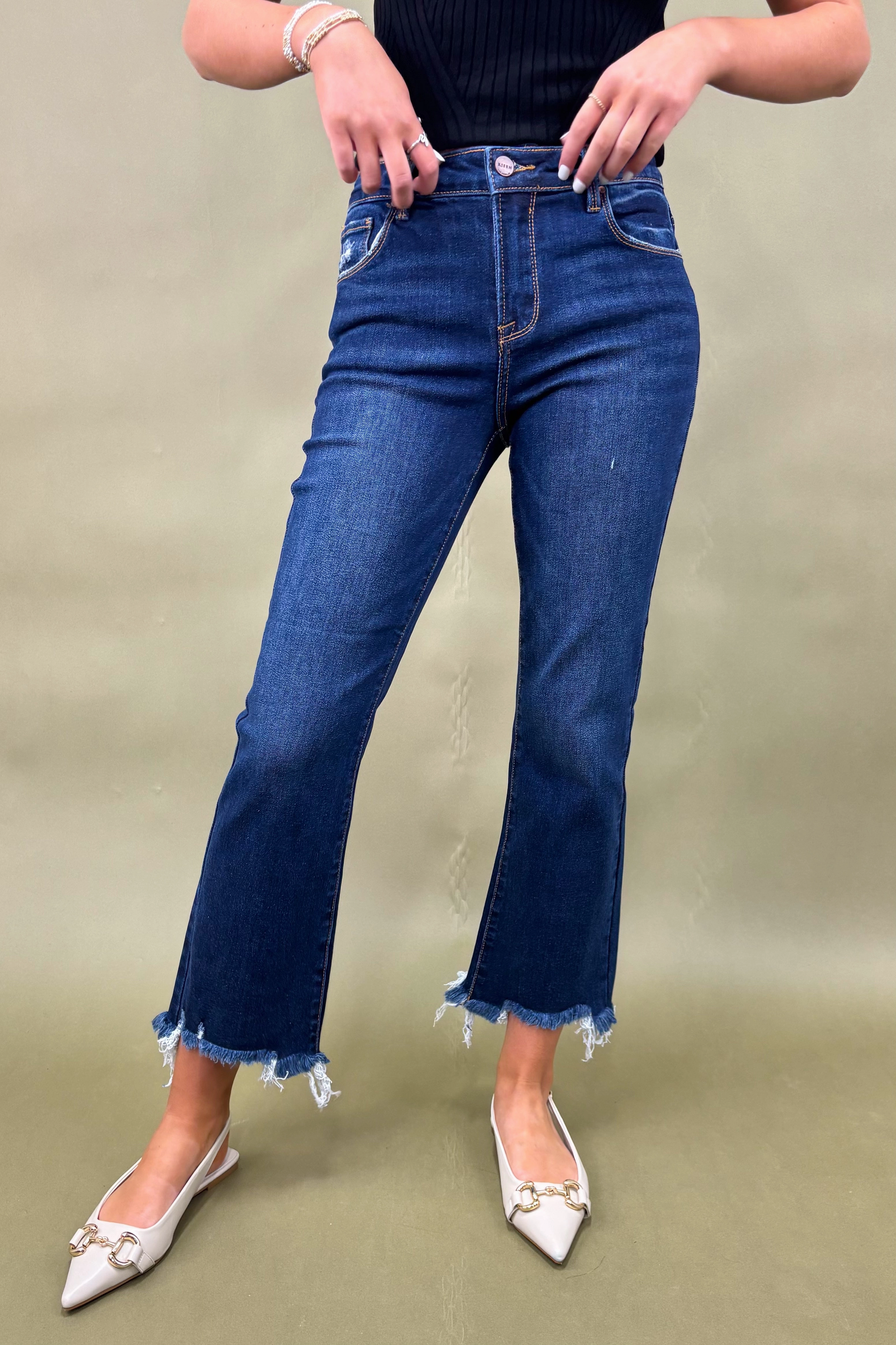 The Madeline Dark High-Rise Jean BreathableFabric Wrinkle Resistant Finish