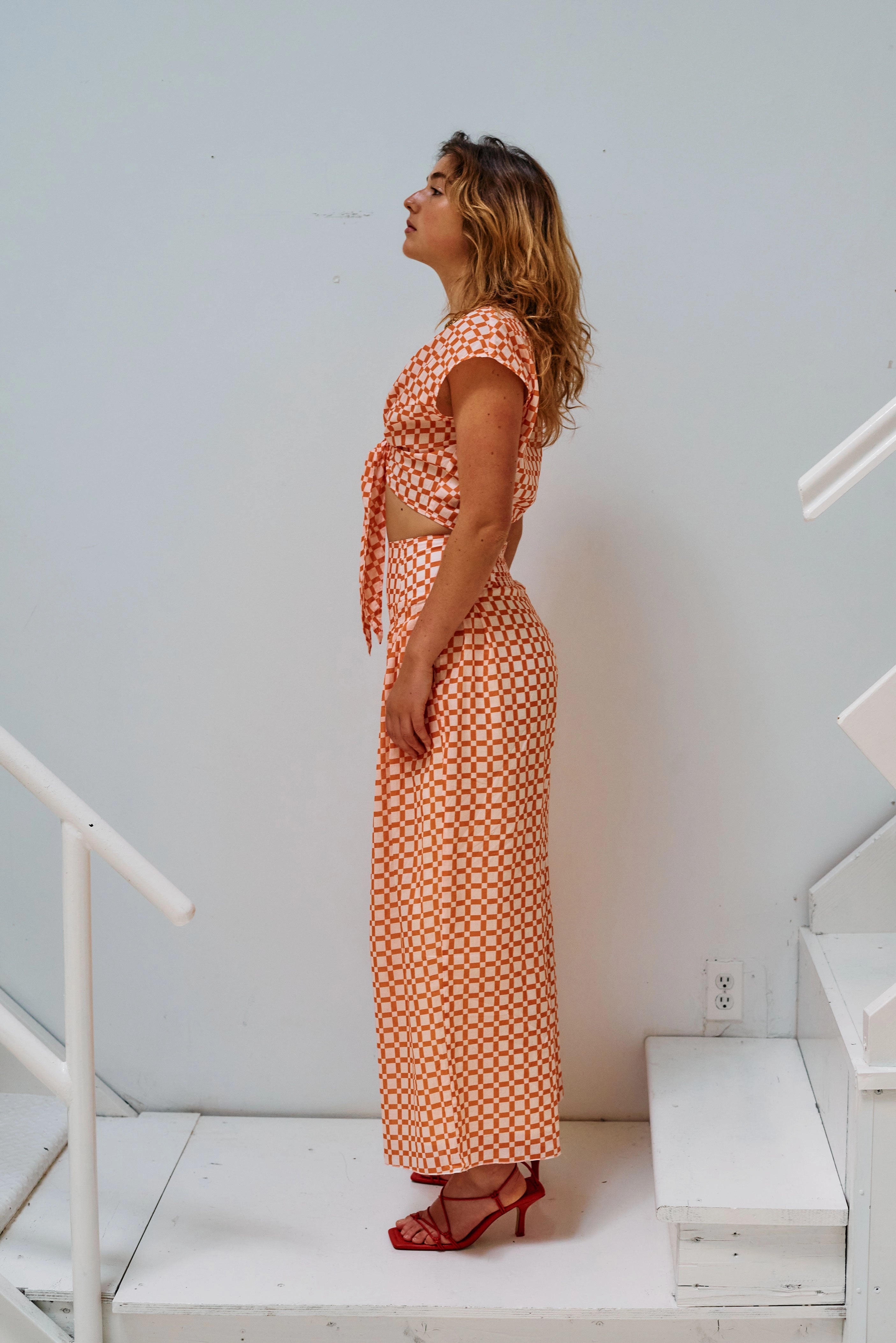 @itsmekellieb X WRAY Knot Pants - Sunset Basket Check quick dry