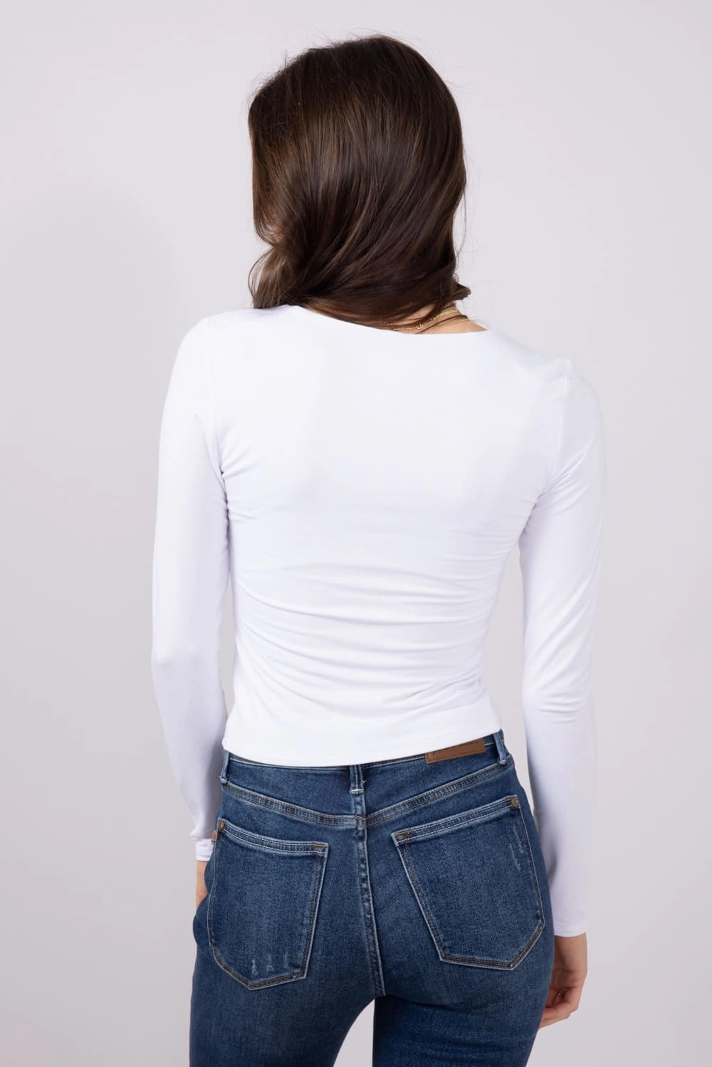 Sleek Performance Wear Seamless Double Layer Square Neck Shirt for Women in Off White | 19388-OFFWHITE