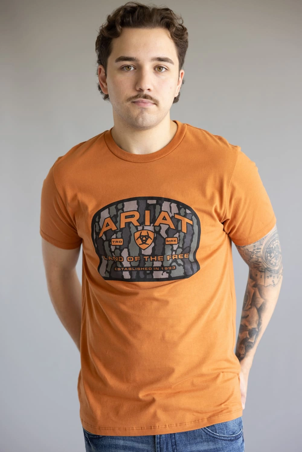 AntiStatic Properties Chic Casual Wear Ariat Underlands Camo Badge T-Shirt for Men in Orange | 10062417-ADOBE