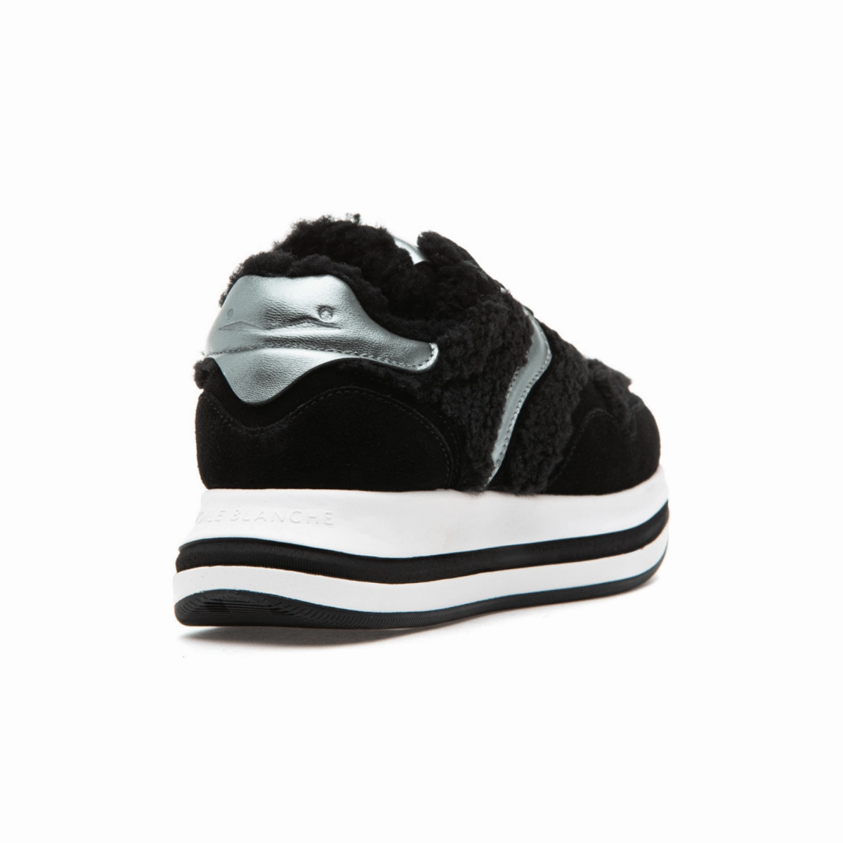 Hexagonal Traction Voile Blanche Women's Melany Fur Black Suede/Black Fur/Pewter