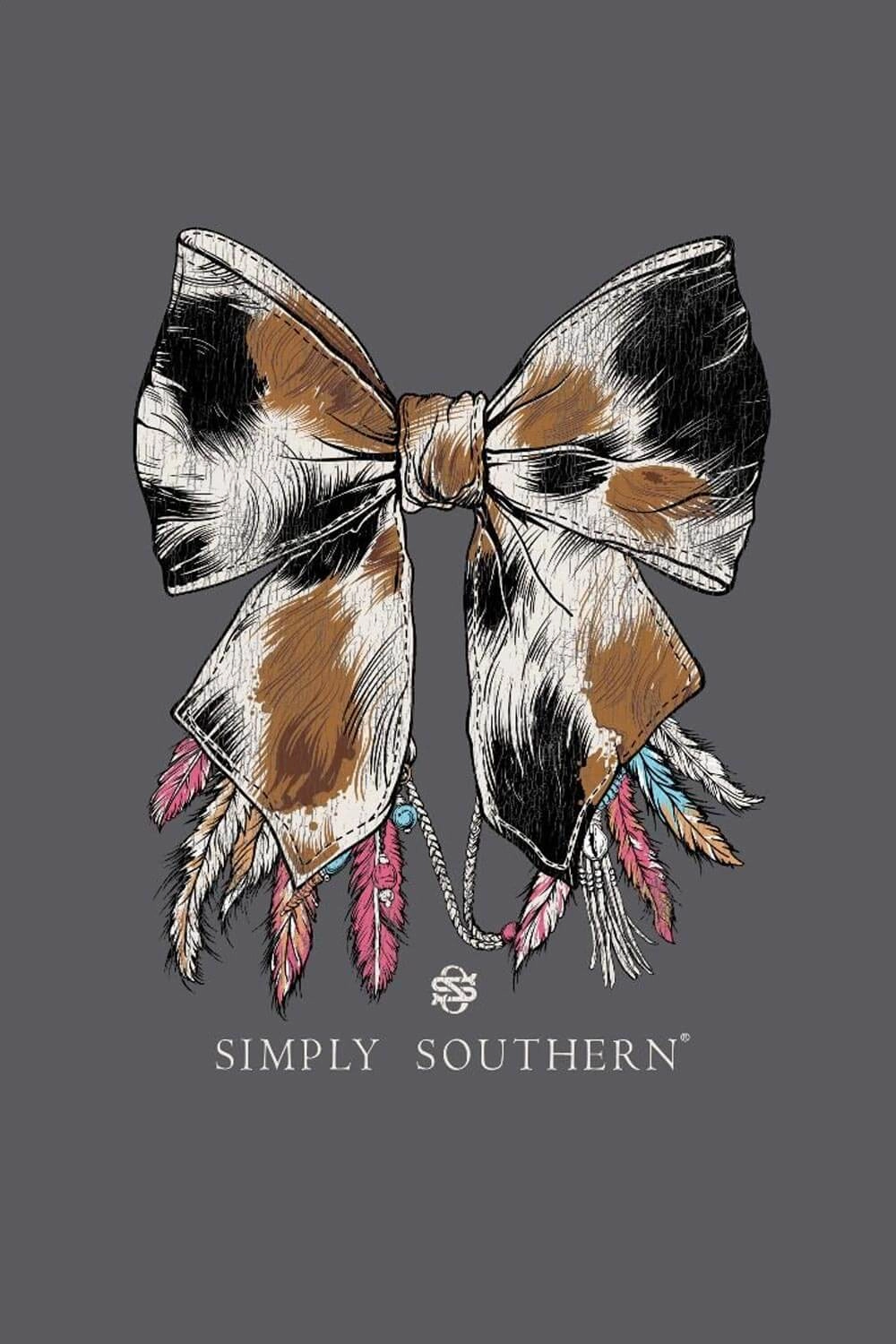 Simply Southern Cow Bow T-Shirt for Women in Washed Coal | SS-COWBOW-WSHCOA Non Irritating Tags Party fun