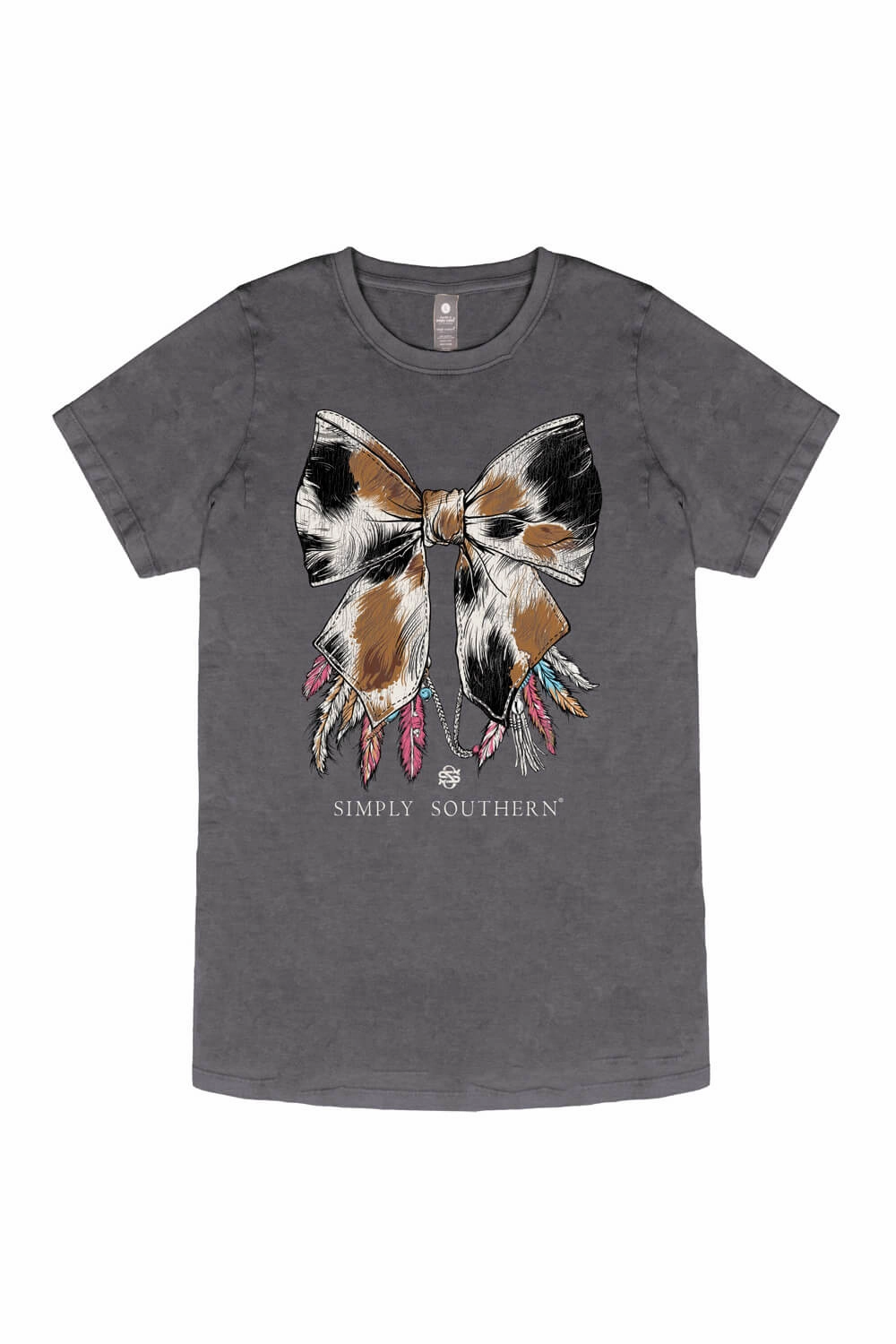 Simply Southern Cow Bow T-Shirt for Women in Washed Coal | SS-COWBOW-WSHCOA Linen blend