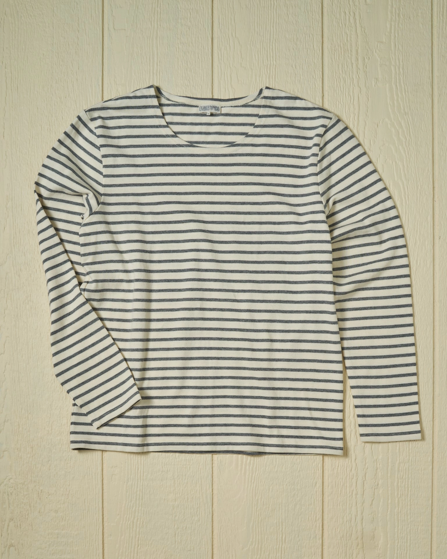 Men??s Breton Stripe Boatneck Tee in Off White/Heather Grey Breathable Wear Fit Spring Freshness
