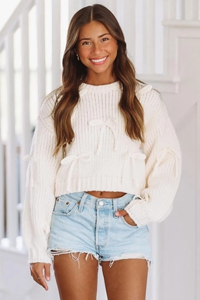 Stretchy Top Endless Crush Chunky Bow Sweater  - Ivory