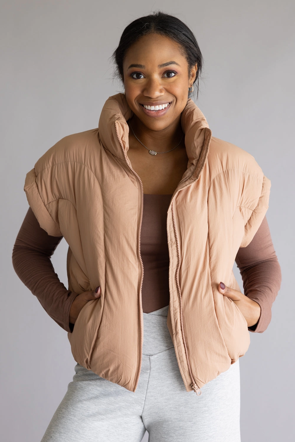 Chill Proof Style Ergonomic Design Simply Southern Lottie Puffer Vest for Women in Umber Brown | PP-0225-VEST-LOTTIE-UMBER