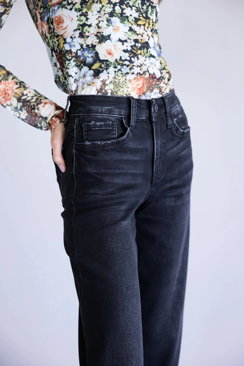 Vervet Super Soft High Rise Wide Crop Black Jeans for Women | V3634BK Slim Holiday Vibes Teen Outfit