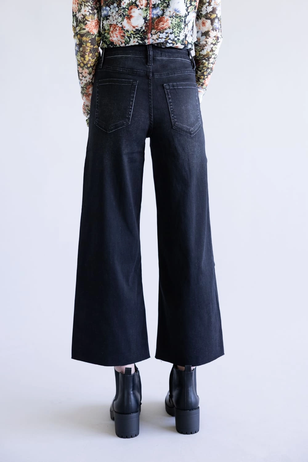 Vervet Super Soft High Rise Wide Crop Black Jeans for Women | V3634BK Anti Odor Fabric Treatment Travel Essential