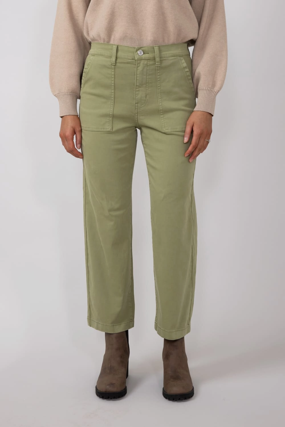 Eunina Dawn Super High Rise Wide Leg Cropped Pants for Women in Green Olive | E0001770FM-GOLIV Beach Day Versatile Soft Morning Stroll Professional Wear Brunch Outfit