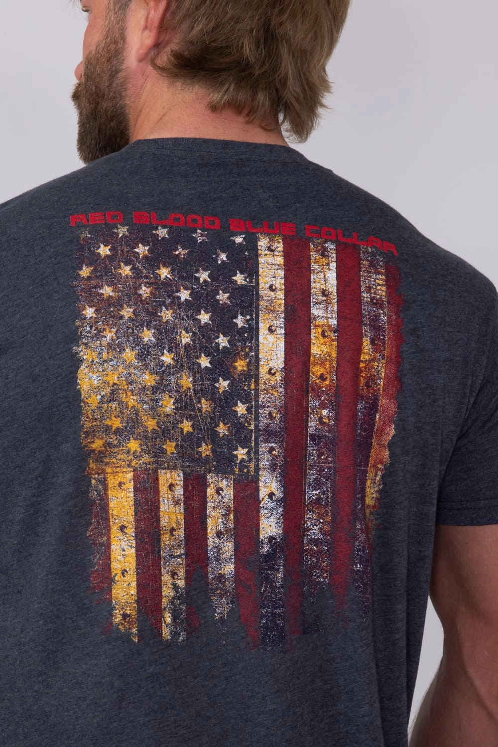 Grunt Style Red Blood Blue Collar T-Shirt for Men in Charcoal | GS5758-CHARCOAL Striped modernity