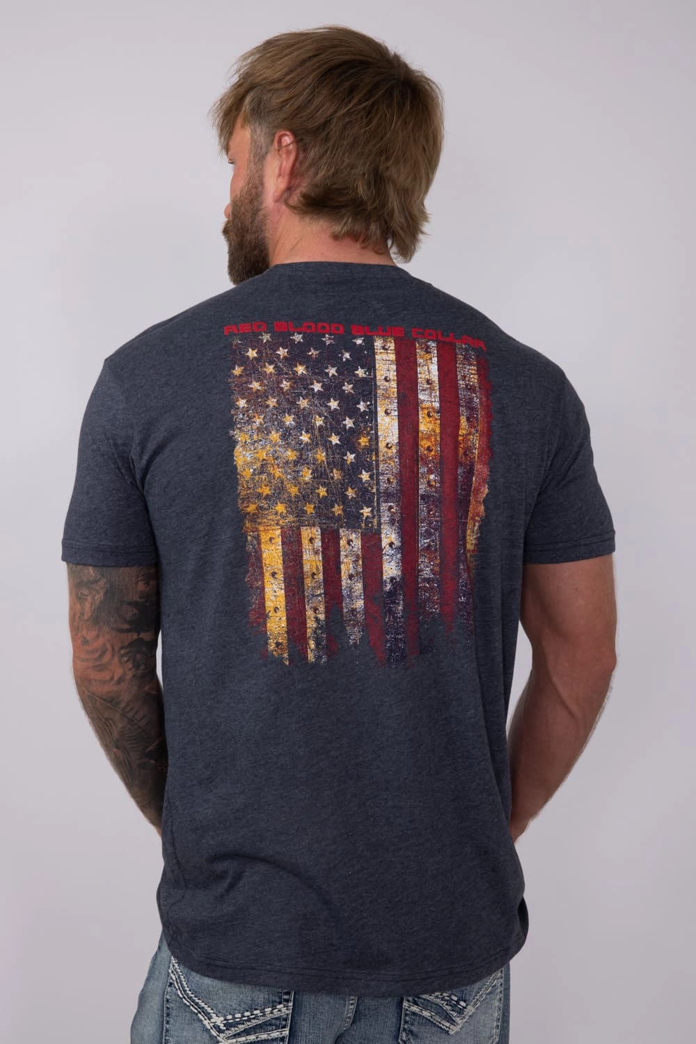 Grunt Style Red Blood Blue Collar T-Shirt for Men in Charcoal | GS5758-CHARCOAL Breathable Style