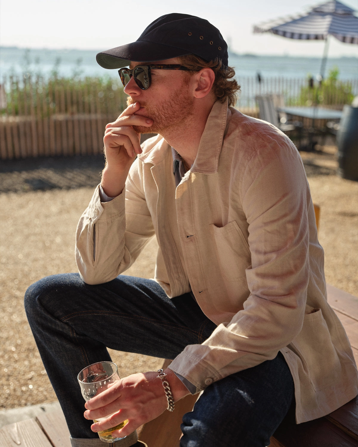 All Season All Seasons Antique Cotton Linen French Workman's Jacket in Natural Herringbone