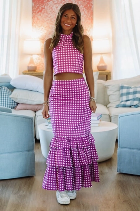 Anti Static Weave Technology Ventilated Mesh Panels Winning Play Top and Maxi Skirt Set - Purple and White