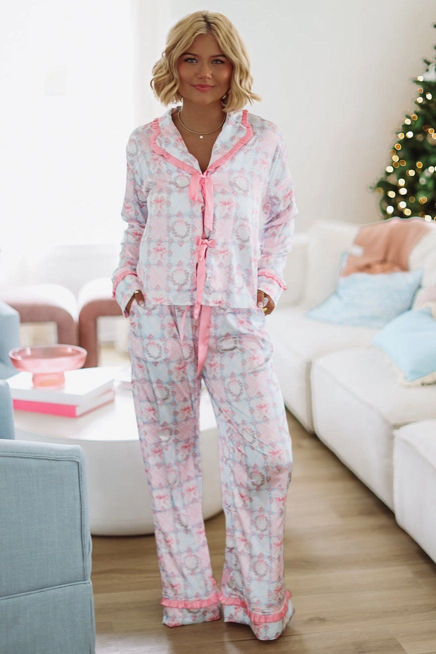 UVProtectionCoating Stylish Tank Fancy Me Pant and Top Pajama Set - Pink and Blue