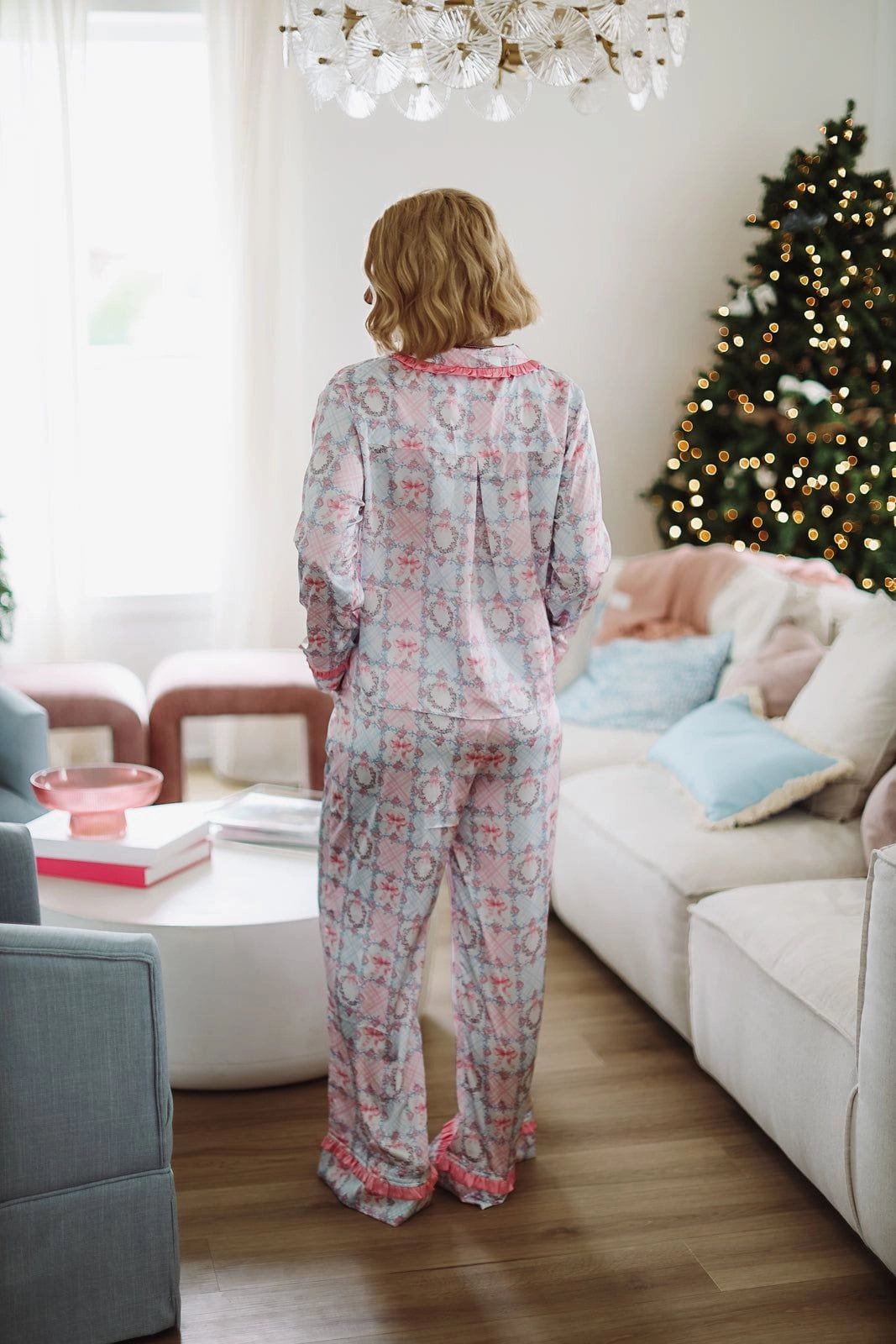 Fancy Me Pant and Top Pajama Set - Pink and Blue Interlock Weave