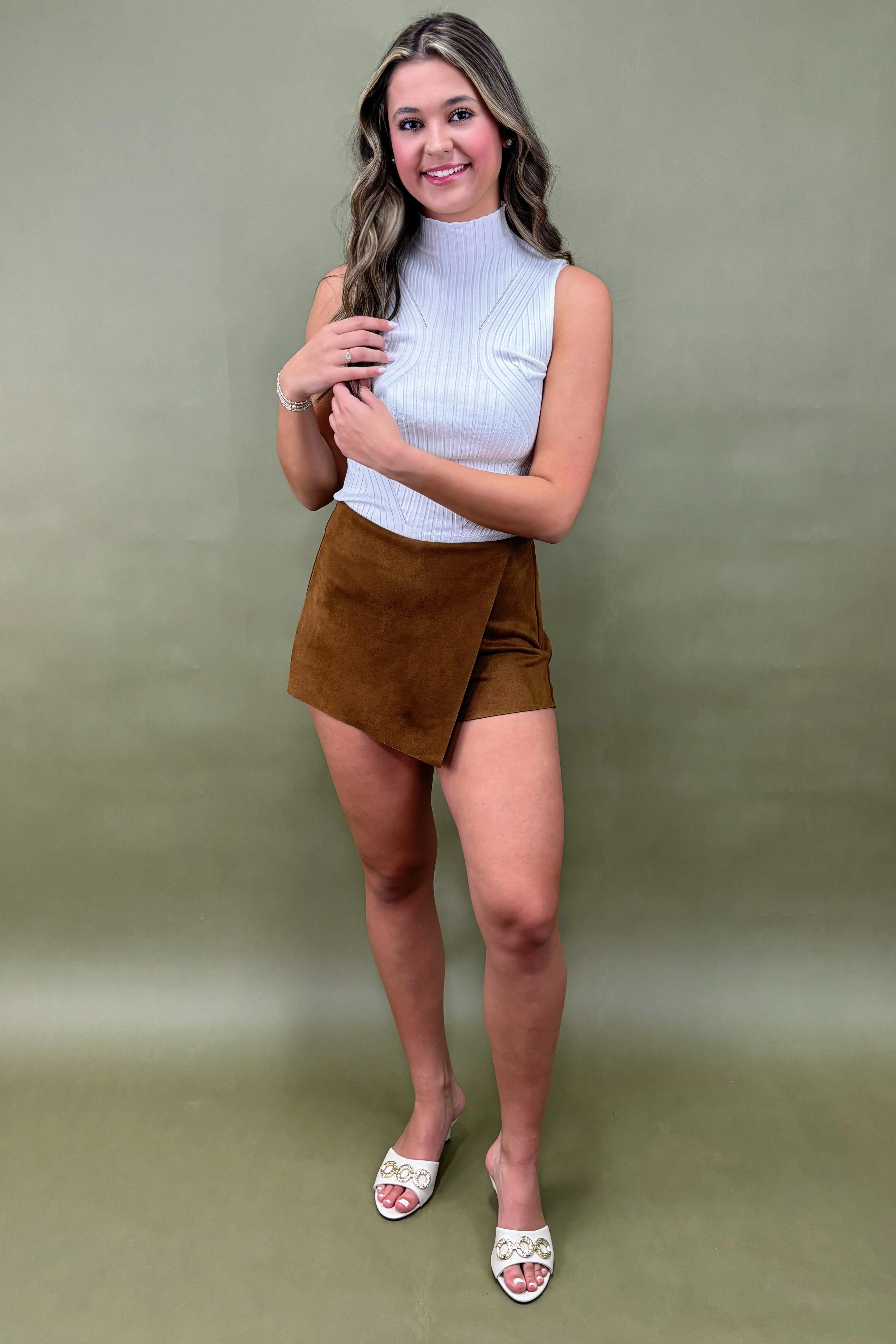 Multi-Purpose Wear Caramel Cutie Faux Suede Skort