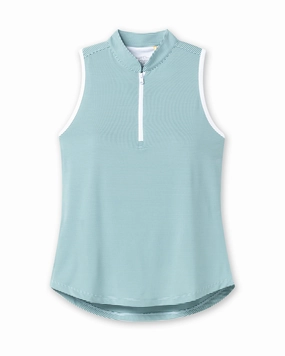 Georgia Stripe Sleeveless Polo - Sea Green Party Ready