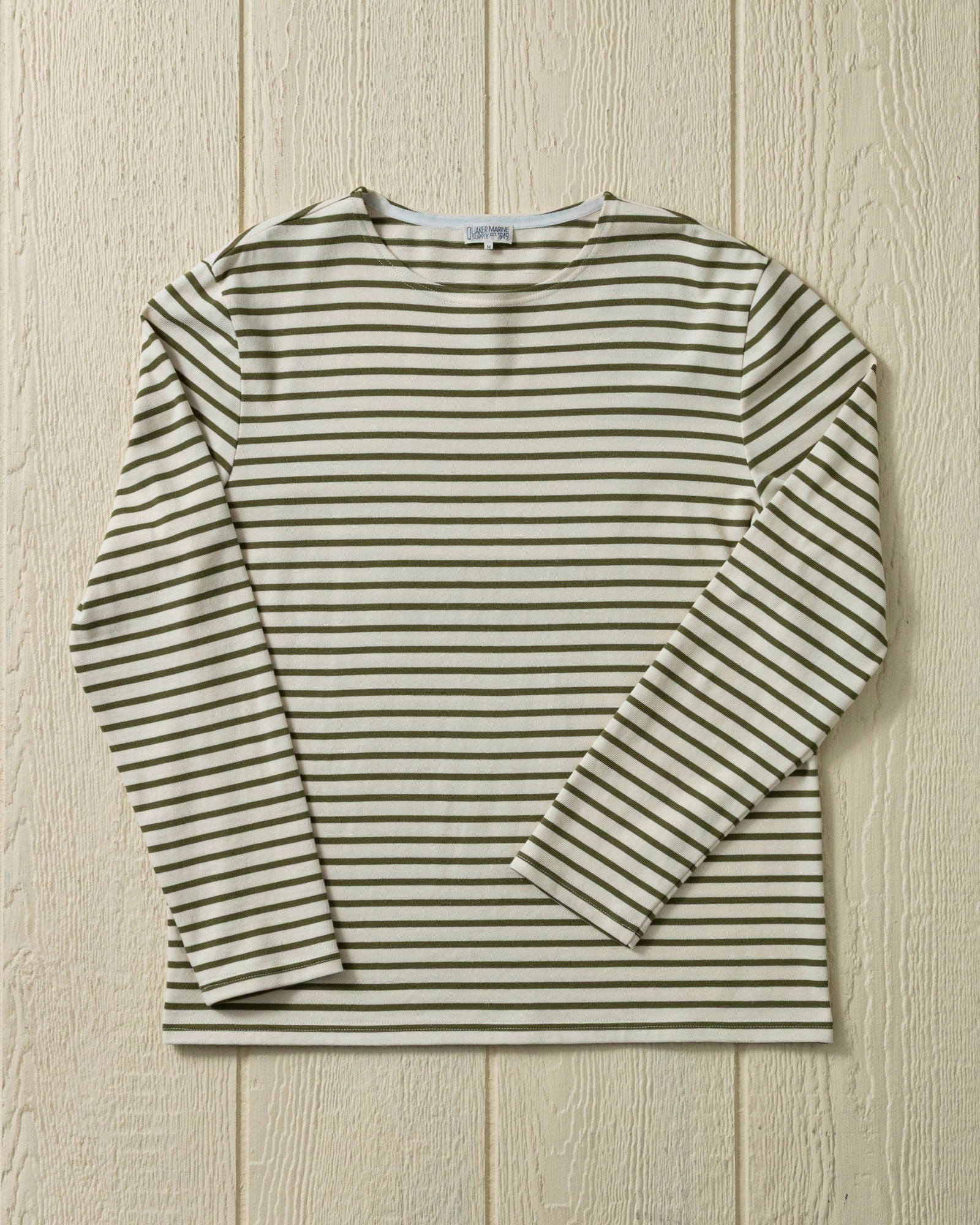 Smart Design Men??s Breton Stripe Boatneck Tee in Off White/Olive
