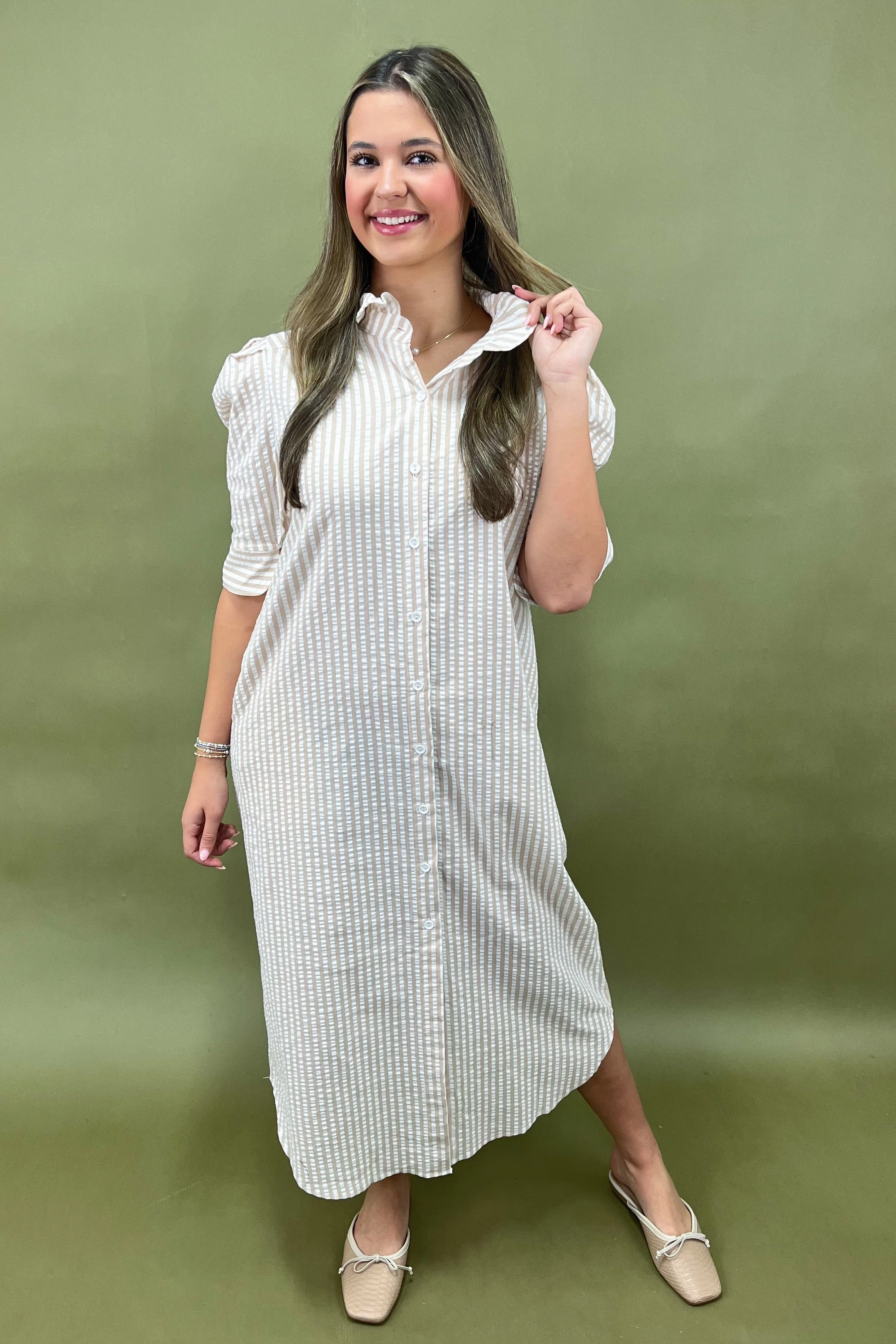 Sandy Stroll Striped Midi Dress Day Fit Edge Detail