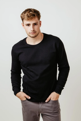 1897 Original Solid Crew Thermal Long Sleeve Shirt for Men in Black | DLST044-BLACK Comfy Design Wear Biodegradable Textile