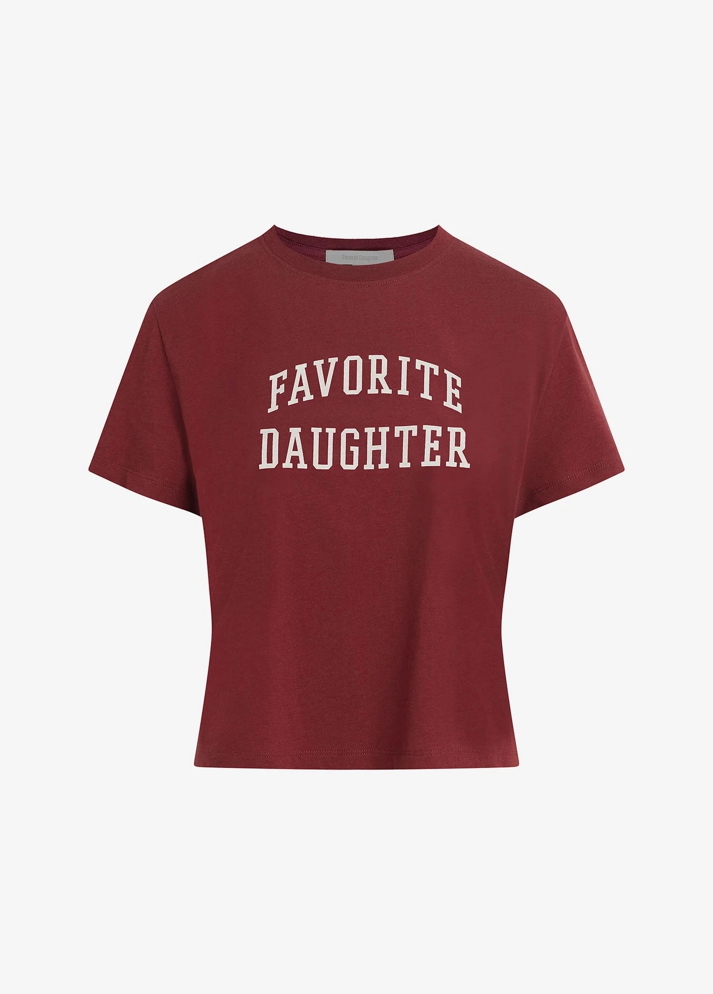 Compression Fit Hidden Zipper Closure Favorite Daughter Cropped Collegiate Tee - Sangria Nights