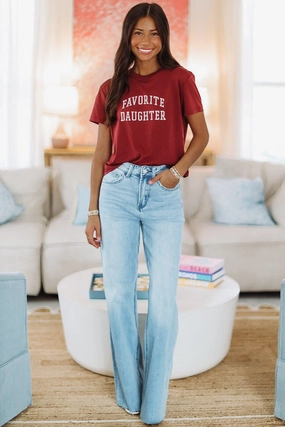 Favorite Daughter Cropped Collegiate Tee - Sangria Nights Recycled Material Blend Low Profile Seaming