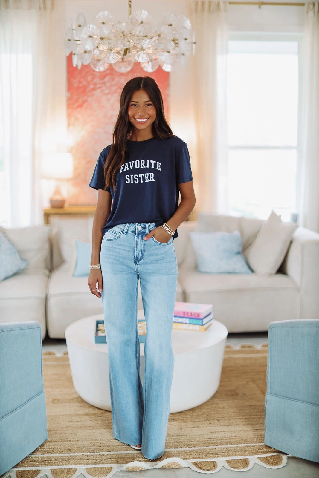 Favorite Sister Cropped Collegiate Tee - Navy Office Attire