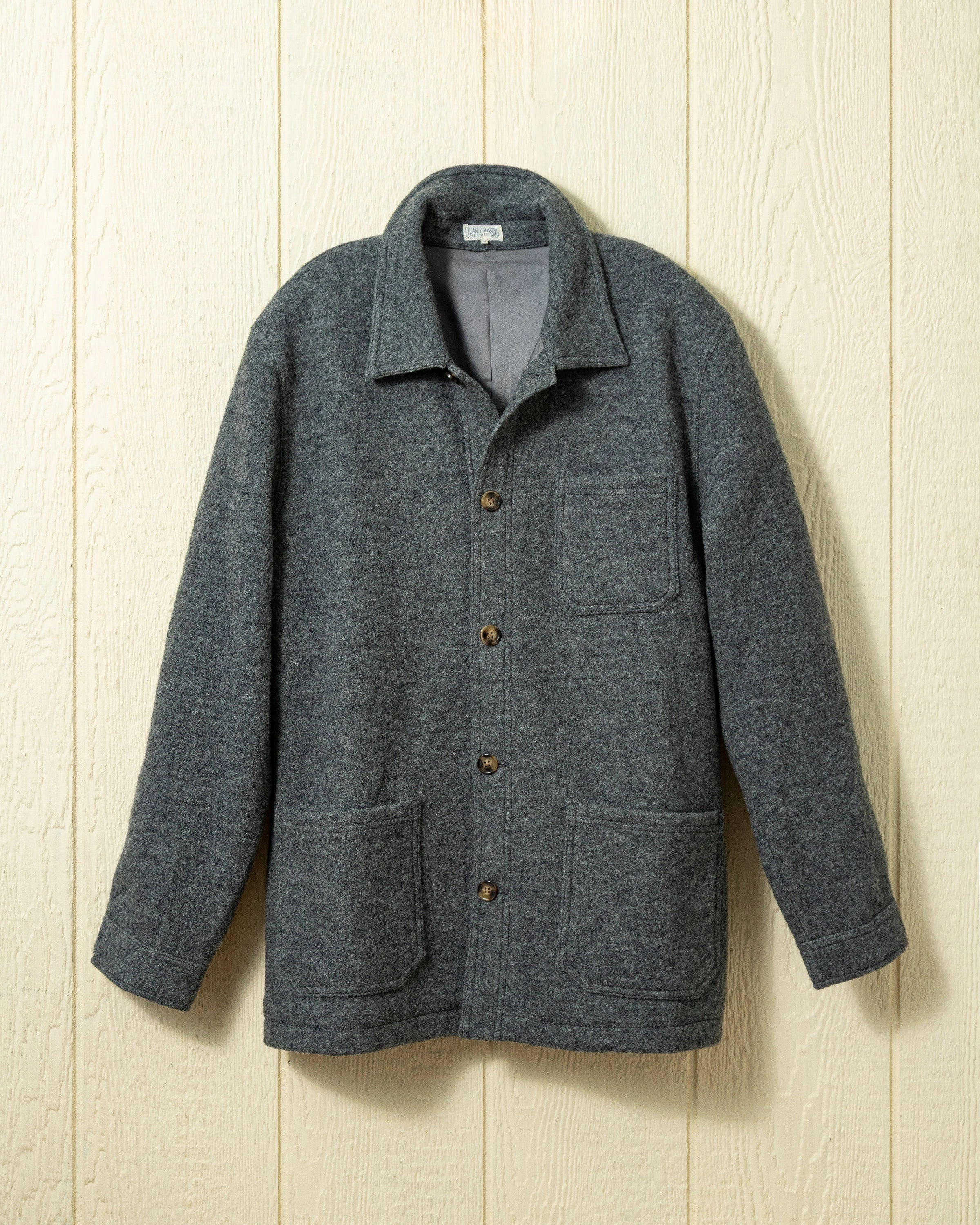 Felted Wool French Workman's Jacket in Charcoal Rubberized Edging
