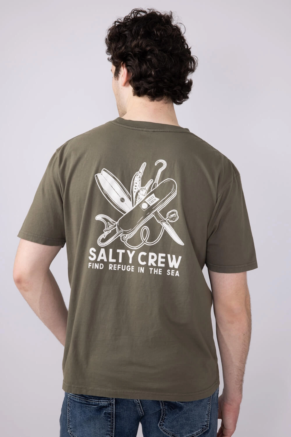 Simple Yet Cozy Soft Touch Fabric Salty Crew Pocket Knife T-Shirt for Men in Dusty Olive | 20035816-DUSTYOLIVE