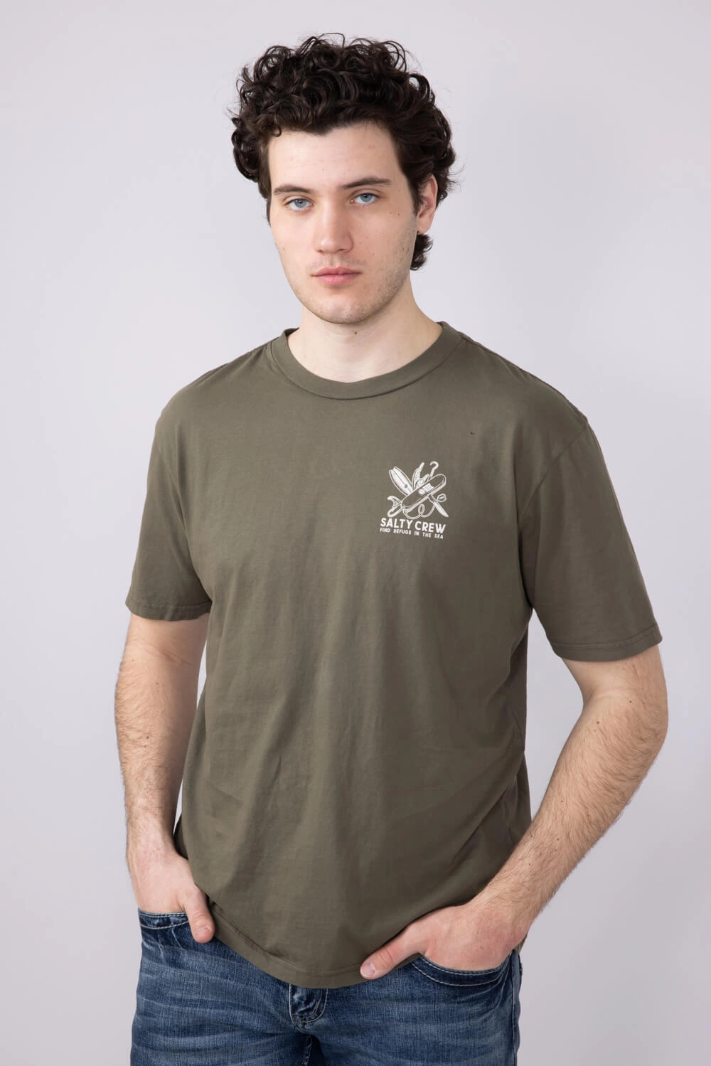 Salty Crew Pocket Knife T-Shirt for Men in Dusty Olive | 20035816-DUSTYOLIVE Roomy Design