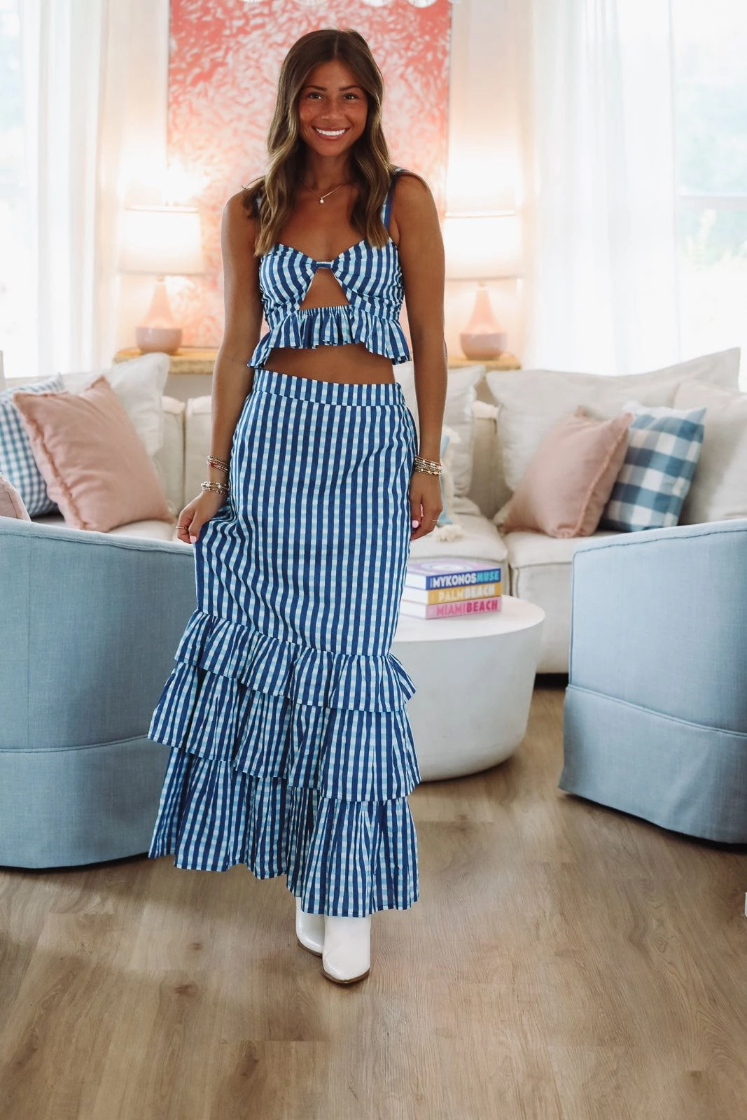 FlexibleKnit Final Play Top and Maxi Skirt Set - Blue and White