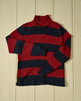 Fisherman's Sweater in Navy/Burgundy Stripe Simple Trend MachineWashable Structure