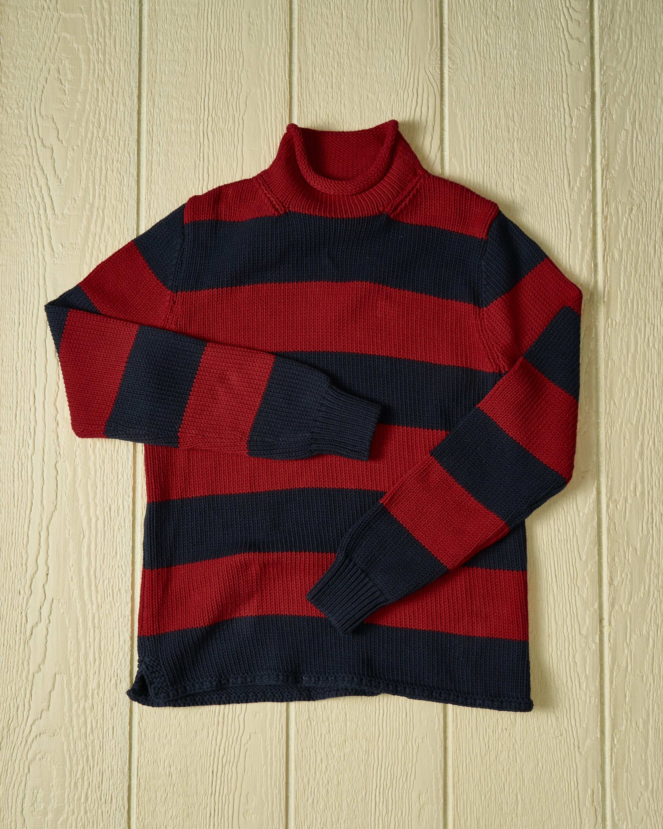 Fisherman's Sweater in Navy/Burgundy Stripe Simple Trend MachineWashable Structure