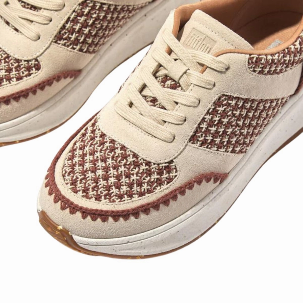 FitFlop Women's F-Mode e-1 Crochet/Suede Flatform Sneakers Brown Layered Look