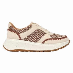 Stitched Toe Box Synthetic Leather Blend FitFlop Women's F-Mode e-1 Crochet/Suede Flatform Sneakers Brown