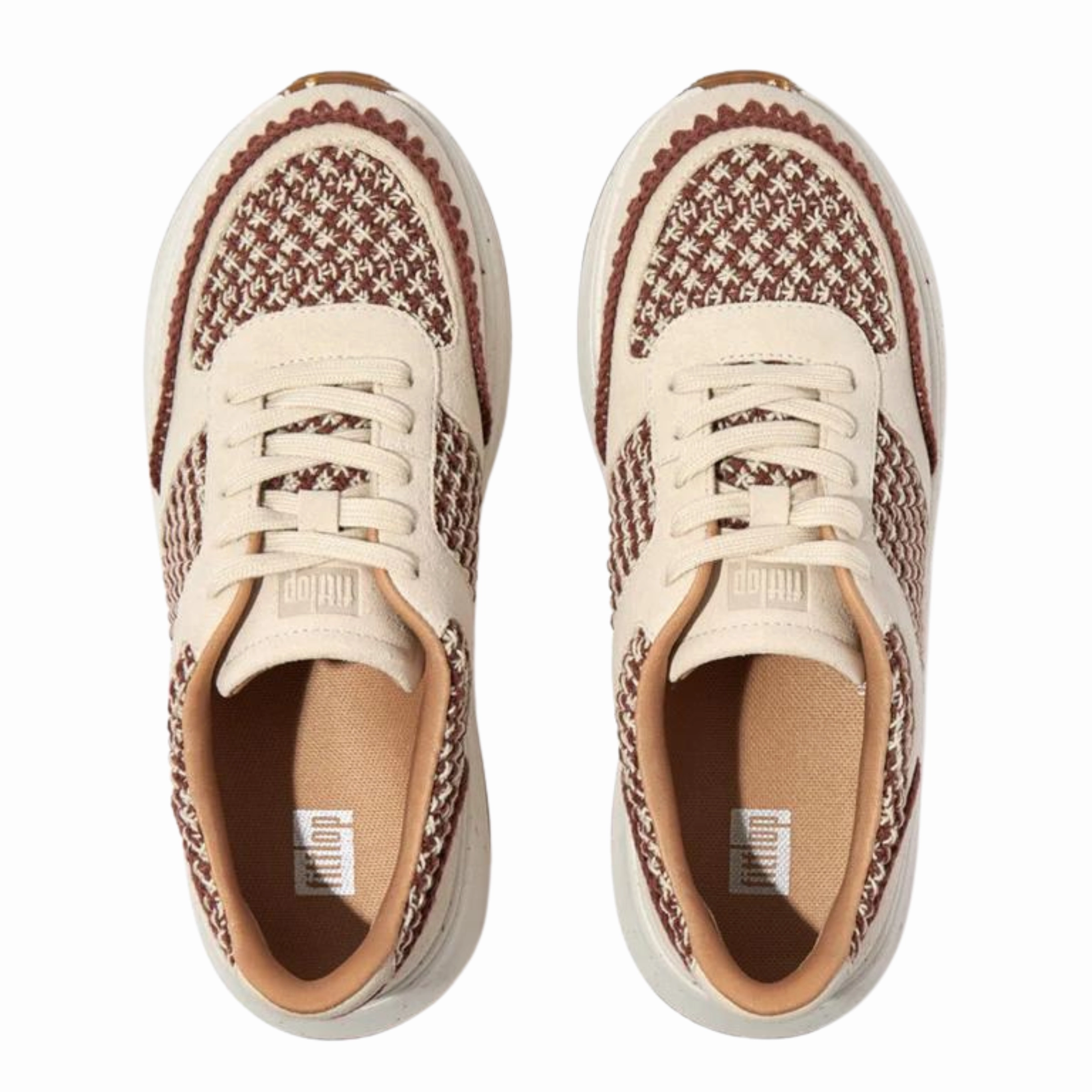FitFlop Women's F-Mode e-1 Crochet/Suede Flatform Sneakers Brown Elegant flair
