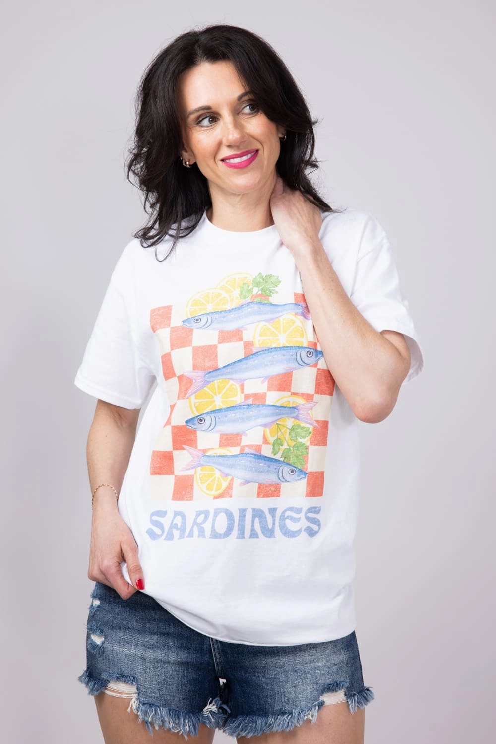 Versatile Comfort Wear Sardines Lemon Oversized T-Shirt for Women in White | 32916X-OTS-WHITE