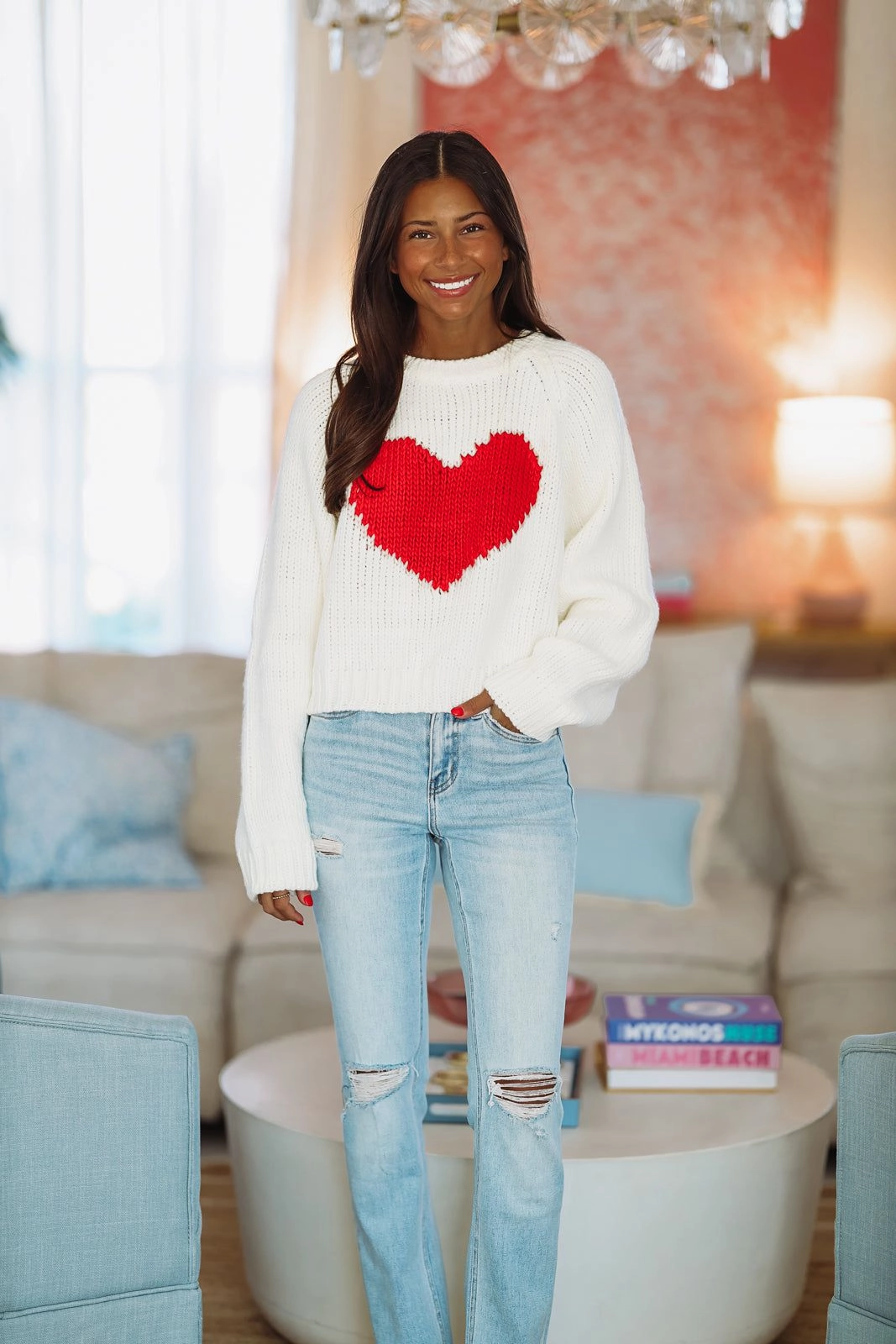 Gym Wear My Heart Crop Sweater - White