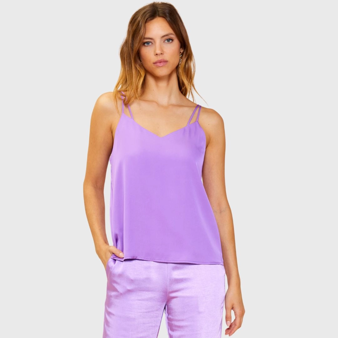 Hydrophobic Threadwork Recycled Double Strap Cami Top (Mindful Mauve)