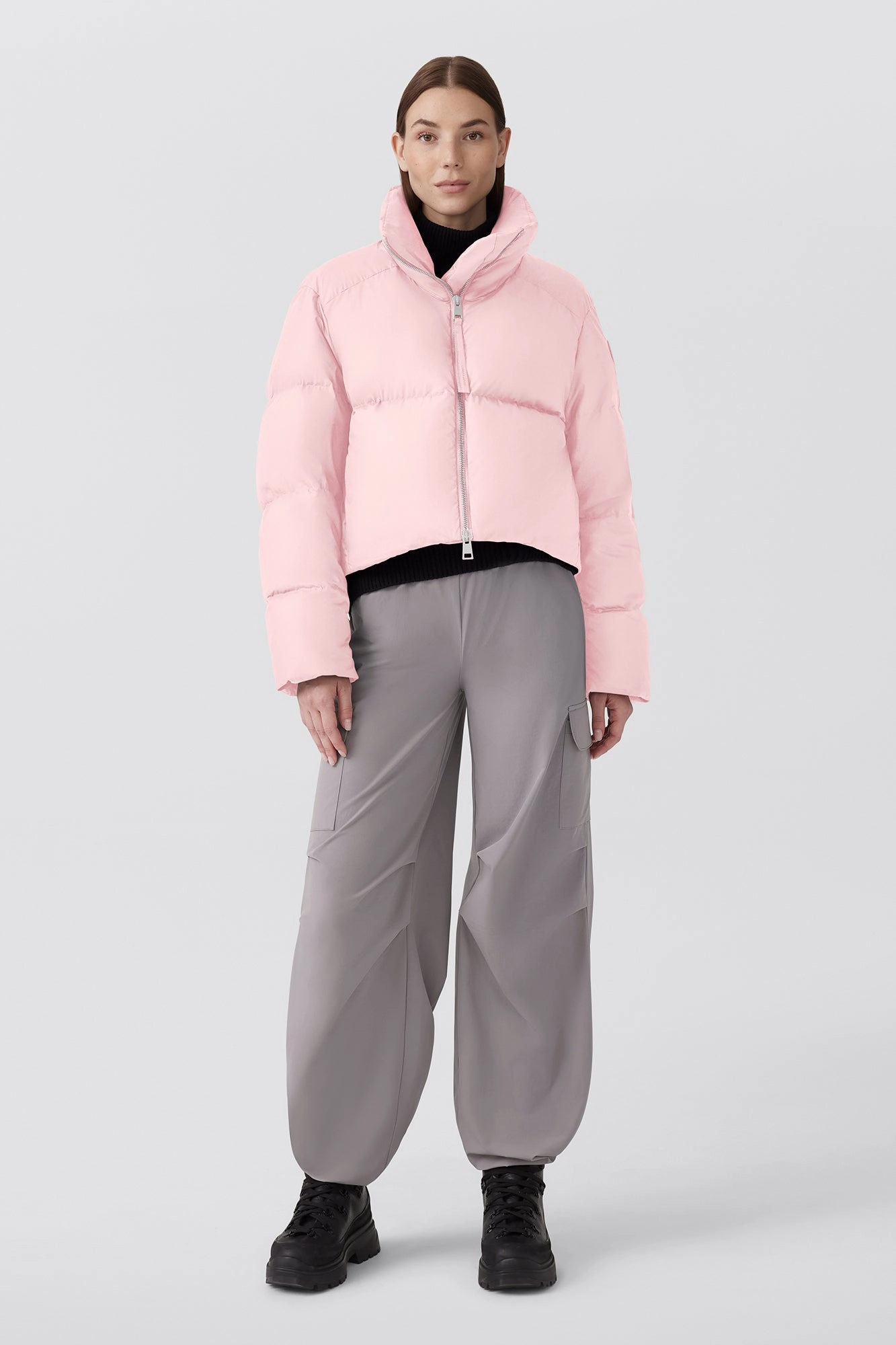 Climate Responsive Textile Detachable Layers Garnet Cropped Puffer