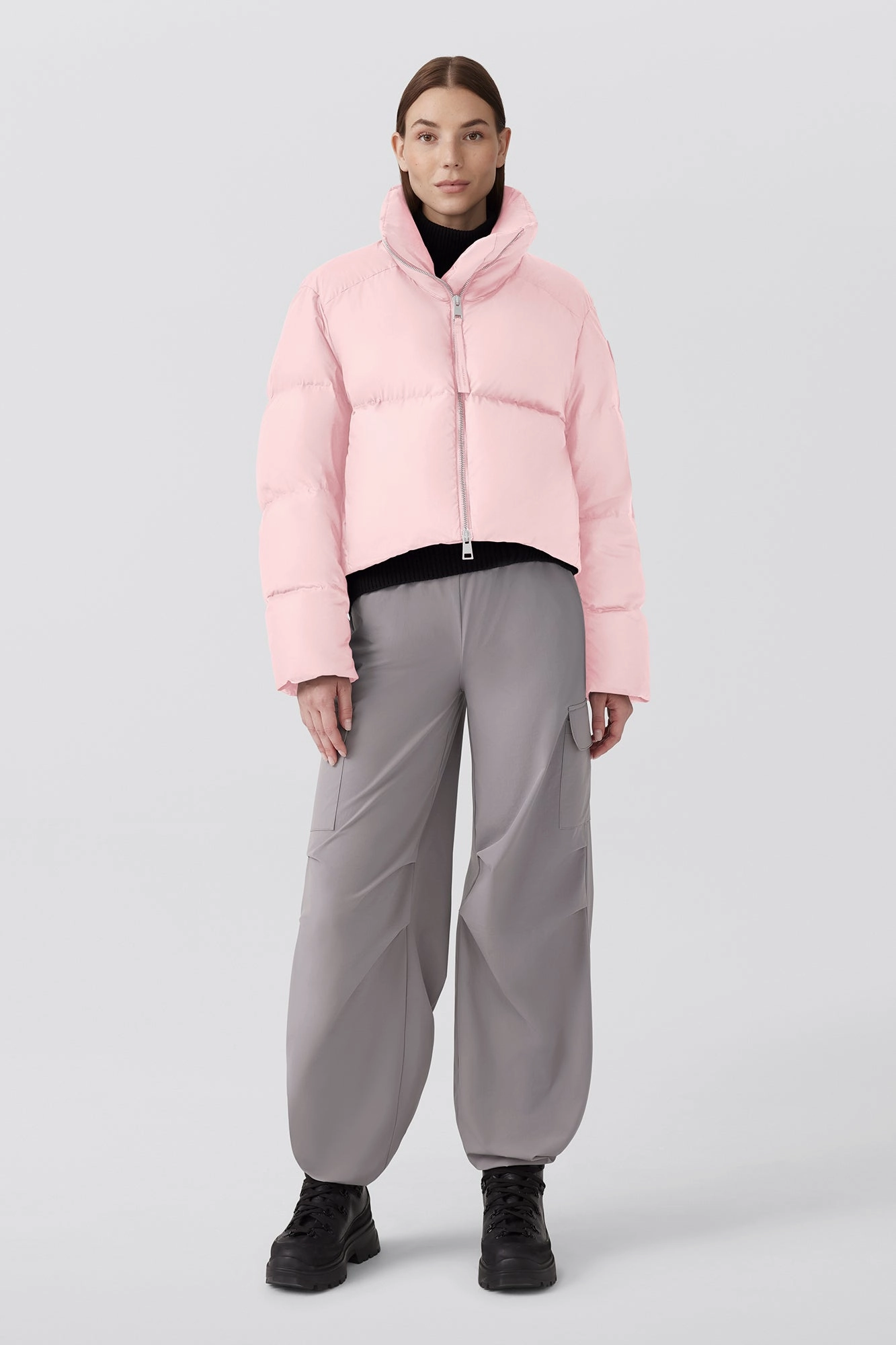 Noise Reducing Hardware Garnet Cropped Puffer