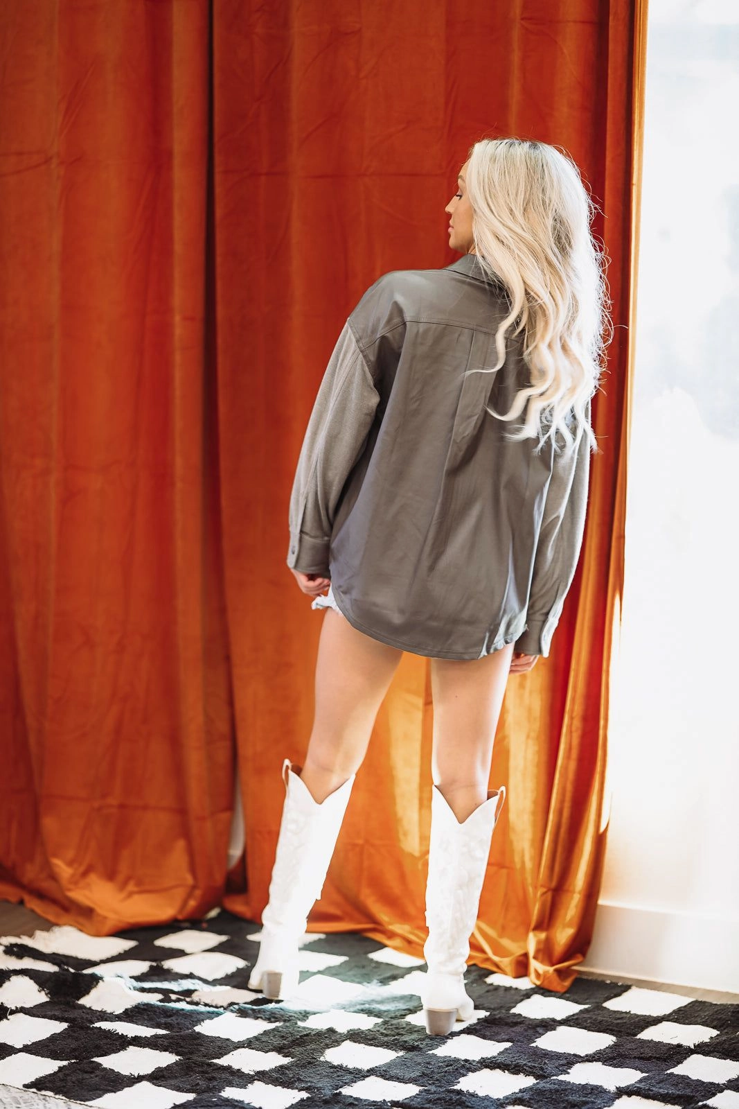 Eco Friendly Dye Process RawEdgedDesign Cool Weather Vegan Leather Shacket - Charcoal