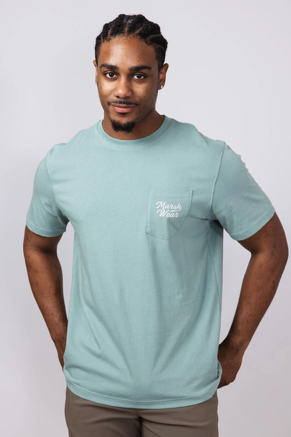 Yoga flexibility Soft Touch Fit Marsh Wear Roadside Logo T-Shirt for Men in Green | MWT1090-TRL