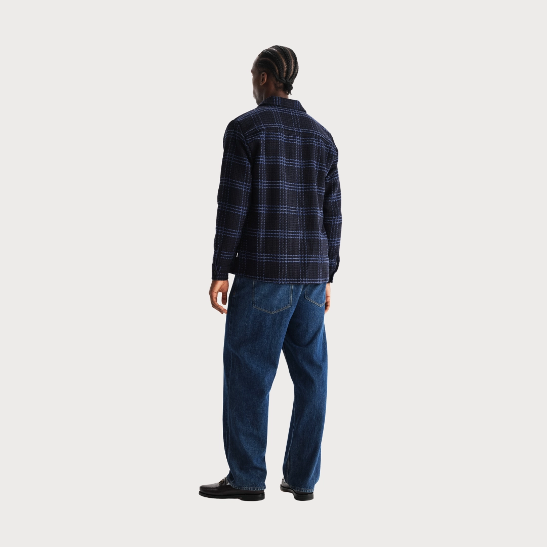 Long Length Whiting Overshirt Skate Check (Navy   Blue)