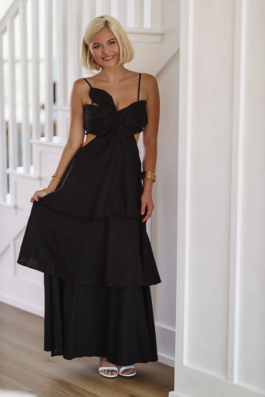 Flower on Top Maxi Dress - Black Breathable Design StainResistantFinish