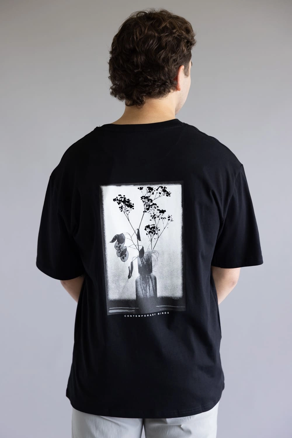 Fresh Comfort Style Flower Photo T-Shirt for Men in Black | CKTS-C484