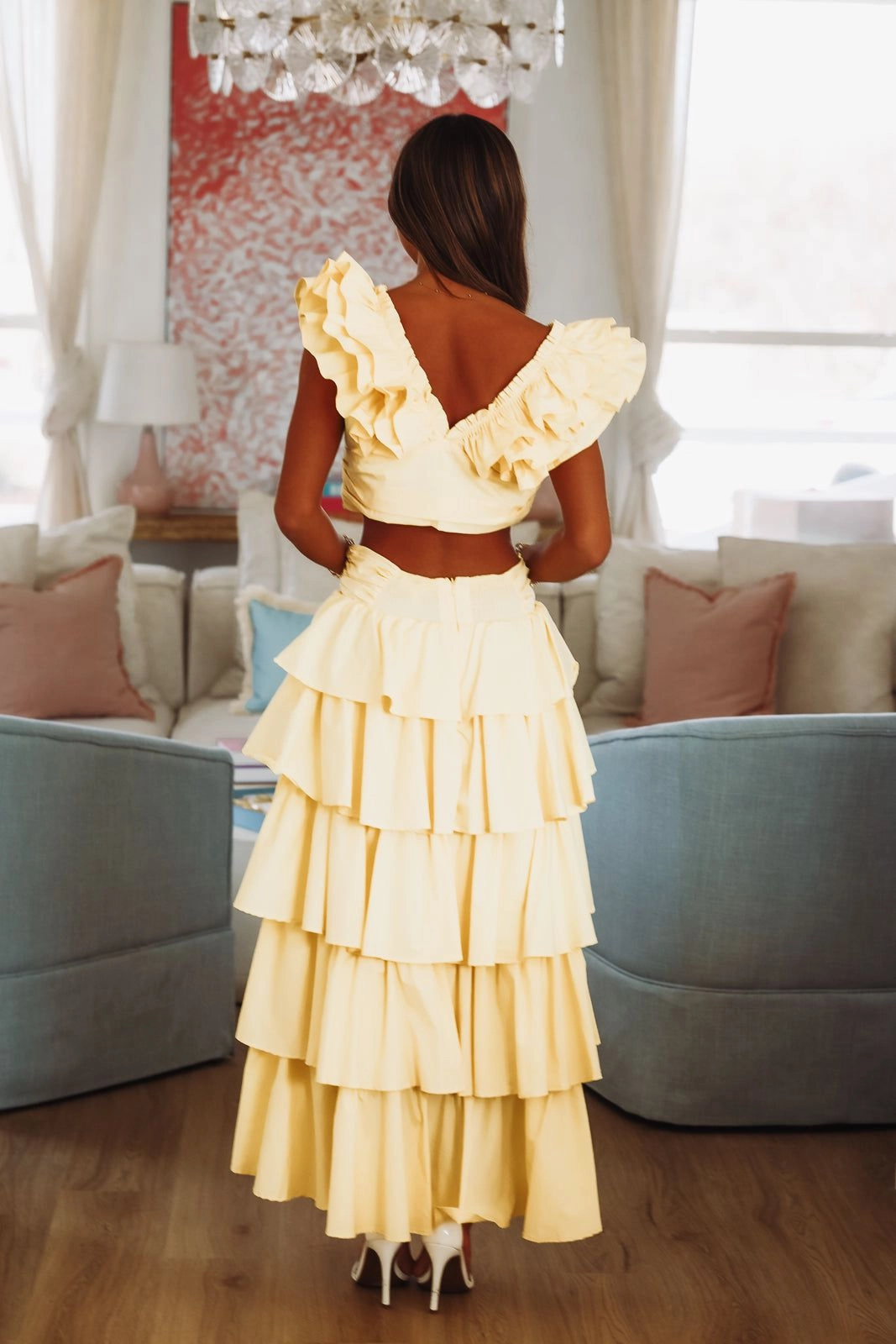 Lemon Zest Ruffled Crop Top - Yellow OdorResistant Loose Sweater