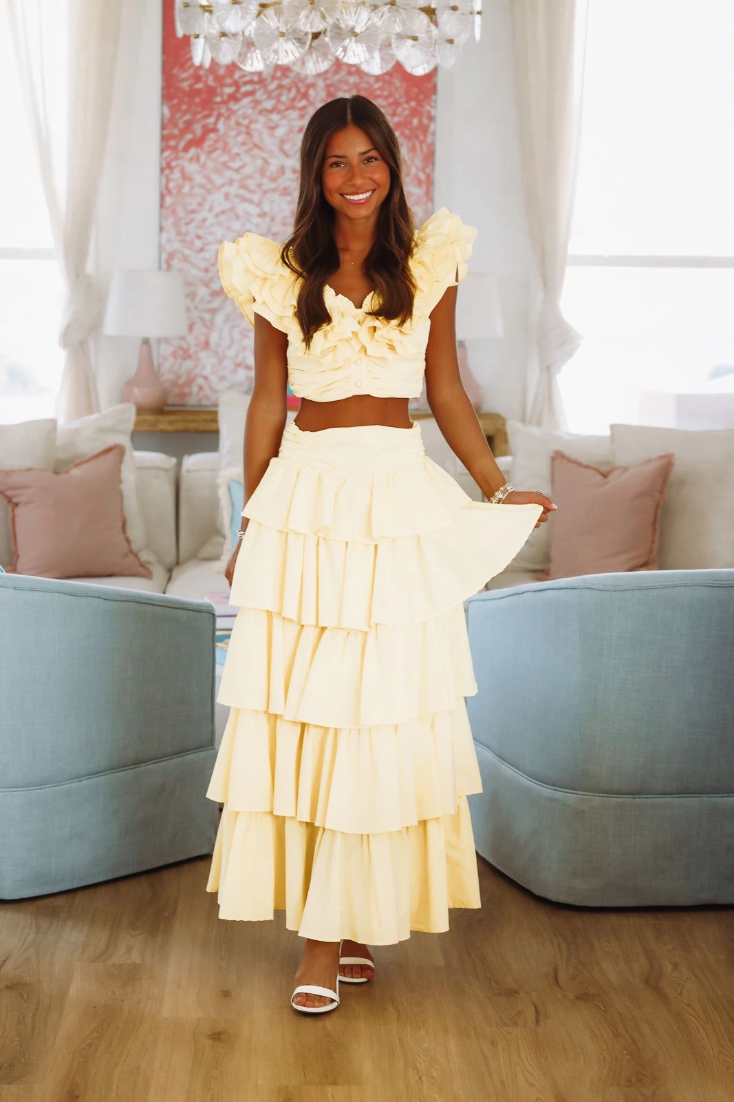 Lemon Zest Ruffled Crop Top - Yellow LayeredCuff