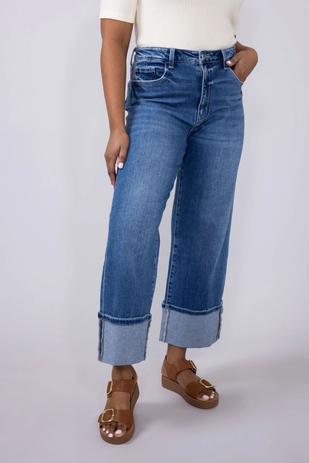 Flying Monkey High-Rise 90??s Vintage Cuffed Flare Jeans for Women | F5827 All Rounder